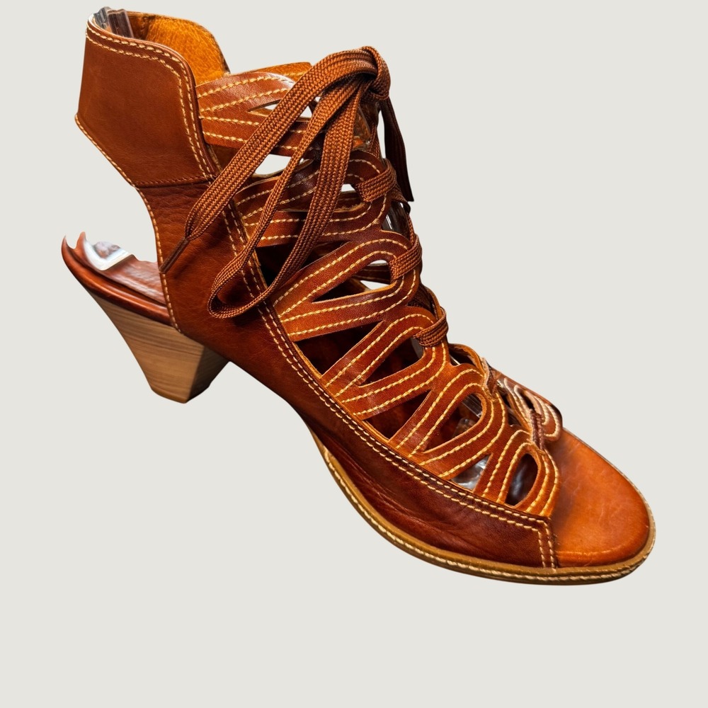 Pikolinos Women 9.5 EU 40 Brown Leather Caged Cutout Heeled Sandals Spain Boho